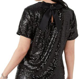 Kate Spade Black Sequin Blouse with Satin Bow Back Medium